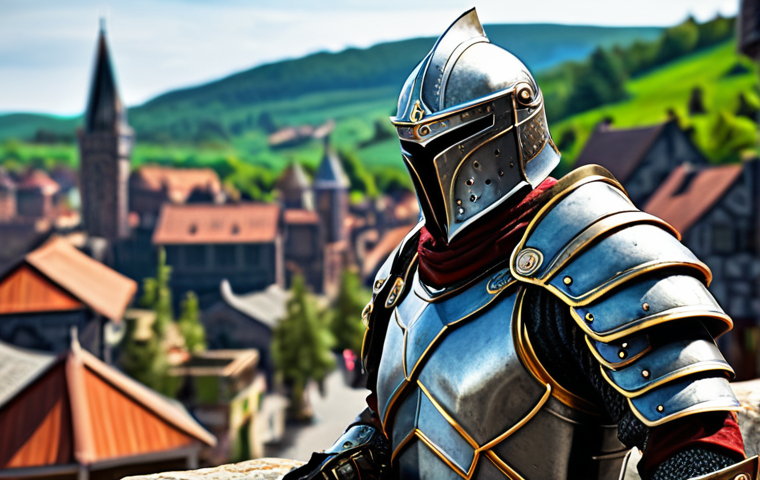 히트2 무과금 유저 생존법 - A determined character in modest fantasy armor, diligently completing daily quests near a bustling t...