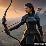 히트2 한국 서버 현황 - A powerful female archer, the "Fateful Crossbow Shadow" from HIT2, in a dynamic combat pose. She wea...